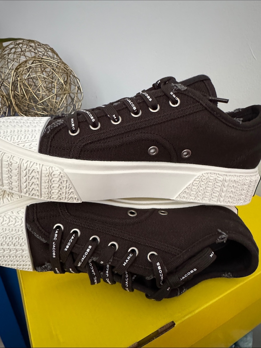 Marc Jacobs The Sneaker Black Canvas Platform Sneakers w/ White Sole - Picture 5 of 11